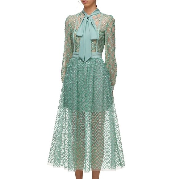 Self Portrait Grid Sequin Dress US4